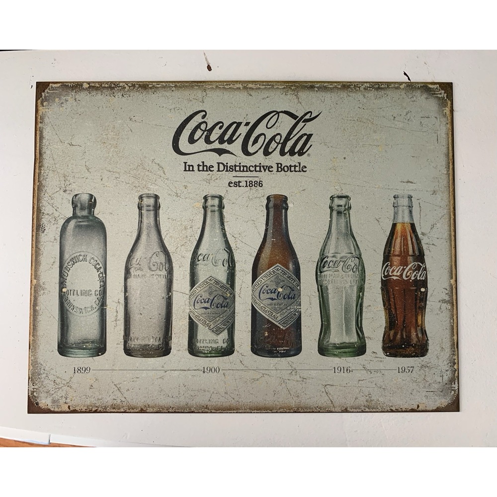 Coca Cola Bottle Evolution Advertising Distressed Vintage Style Metal Tin Sign